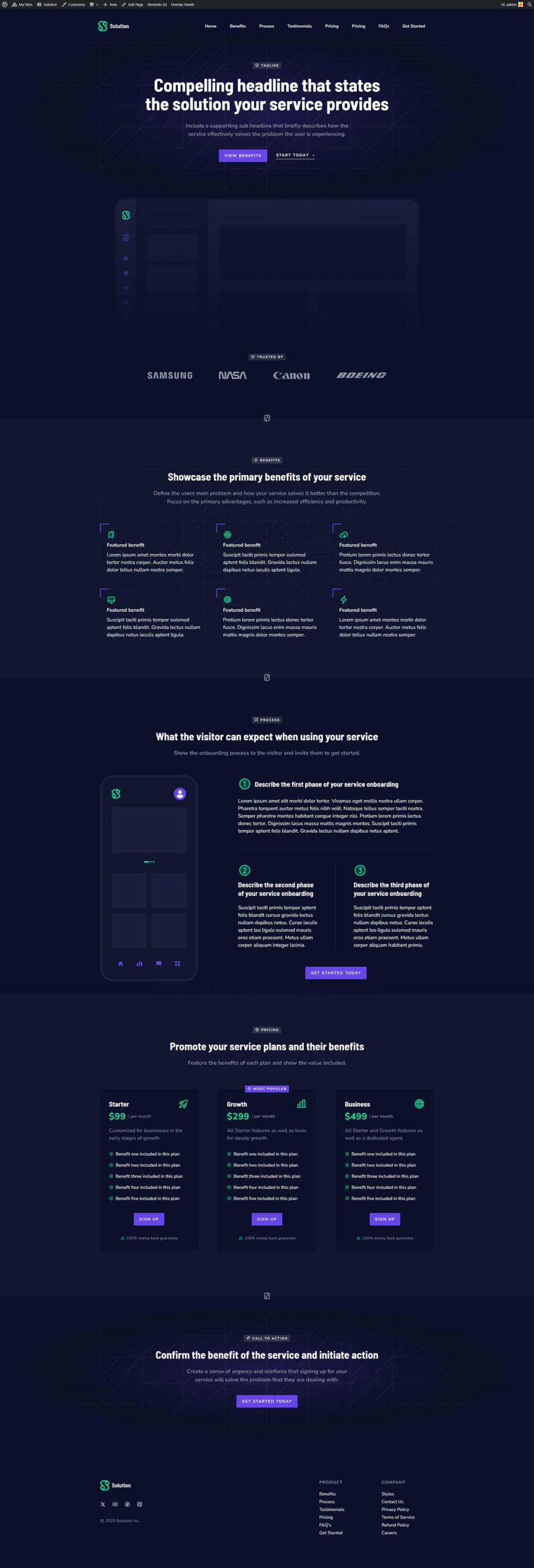 Solution tech website design dark style template screenshot