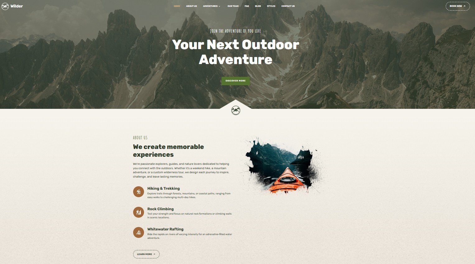 Join the adventure of you life - your next outdoor adventure; website design for an adventure tourism com[any