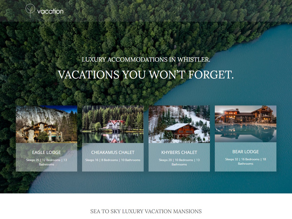 vacation travel website design screenshot